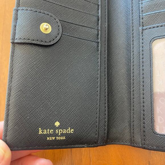 Kate Spade New York Laurel Way Neda Continental Snap Wallet Chalk Black Leather - Picture 5 of 8